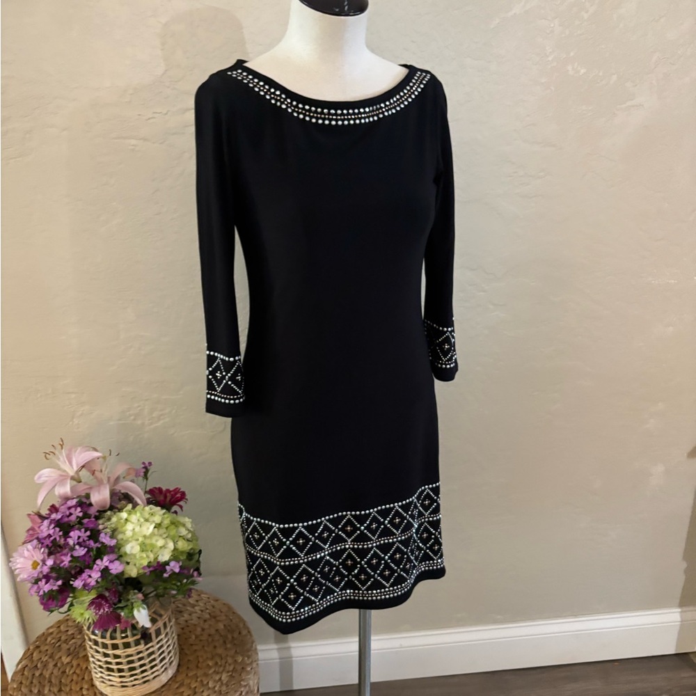 WHBM Black Embellished Boatneck Sheath Dress Sz XS